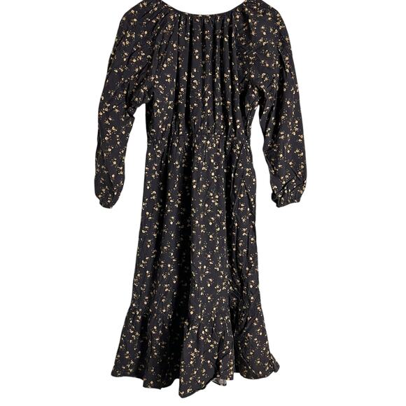 Rails Sal Black Floral Print Long Sleeve Midi Dress Size Medium - Picture 12 of 14